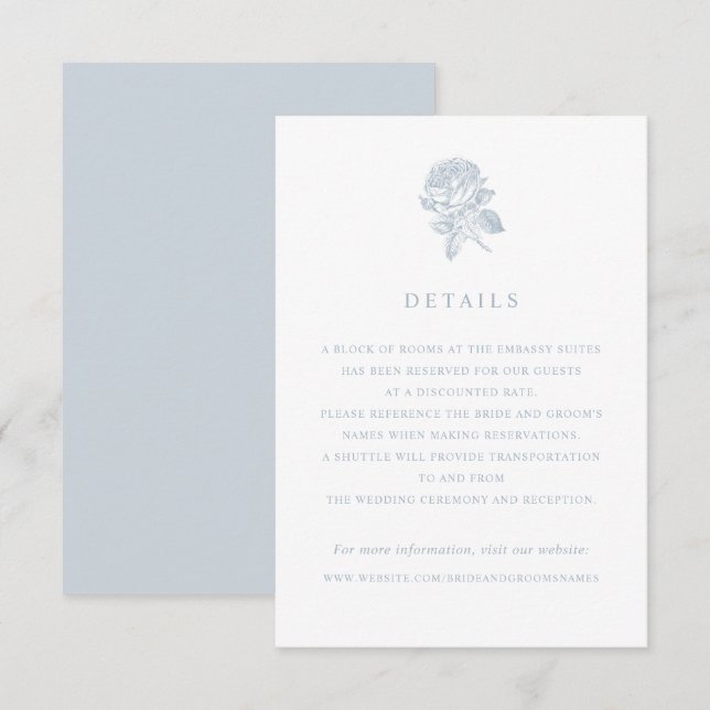 Elegante Vintage französische Rose Hochzeitsdetail Einladung (Vorne/Hinten)
