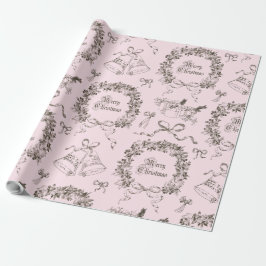 Elegante Vintage frohe Weihnachtsbäume Rosa Toile Geschenkpapier