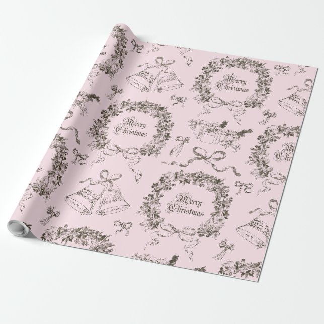 Elegante Vintage frohe Weihnachtsbäume Rosa Toile Geschenkpapier (Ungerollt)