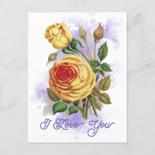 Elegante Vintage Gelbe Rose Floral I Liebe Sie Postkarte