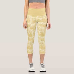Elegante Vintage Gelbtoile de jouy Capri Leggings