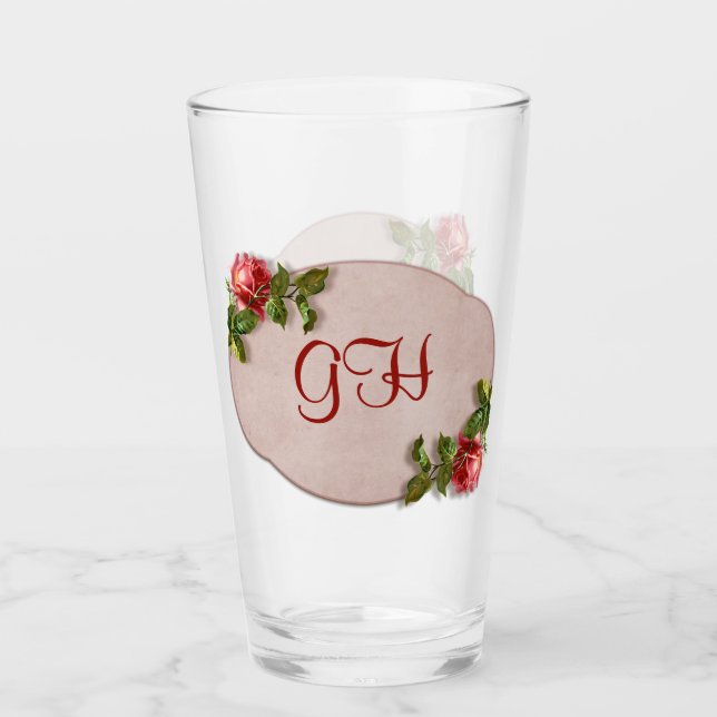 Elegante Vintage Gerahmte Rose Mit Monogramm Glas (Vorderseite)