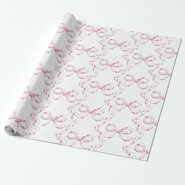 Elegante Vintage Girly Preppy Bows Pink Toile Geschenkpapier (Ungerollt)