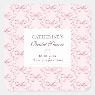 Elegante Vintage Girly Preppy Pink Bows Danke Quadratischer Aufkleber