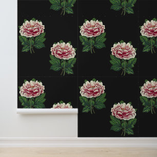 Elegante Vintage glamouröse Rosa-Peonie auf Schwar Tapete