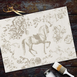 Elegante, Vintage Gold Beige Pferde Blume Seidenpapier