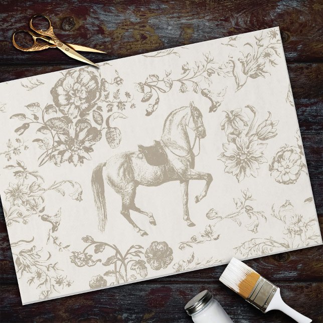 Elegante, Vintage Gold Beige Pferde Blume Seidenpapier (Von Creator hochgeladen)