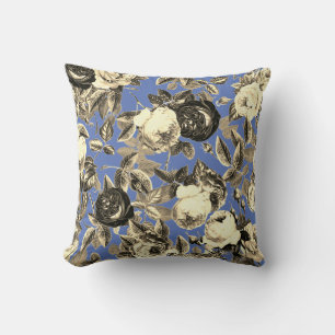 Elegante Vintage Gold Beige Rose auf Blue Kissen