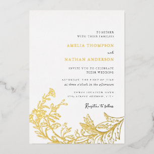 Elegante Vintage-Gold-Blumenhochzeit Folieneinladung