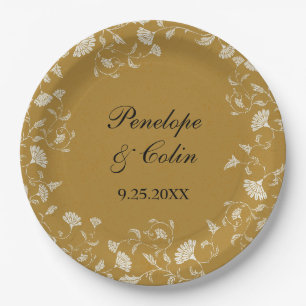 Elegante Vintage Gold Braut Bräutigam Namen Hochze Pappteller