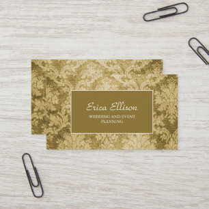 Elegante Vintage-Gold-Damask-Hochzeitsplanerin Visitenkarte