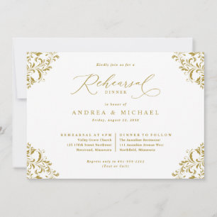 Elegante Vintage Gold Hochzeitsprobe Dinner-Einlad Einladung