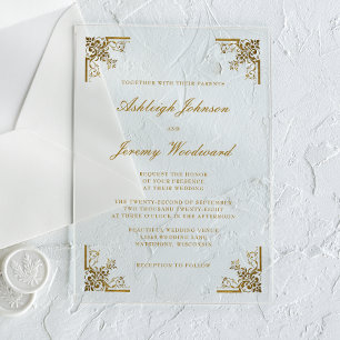 Elegante Vintage-Gold-Schrift mit verzierten Ecken Acryleinladungen