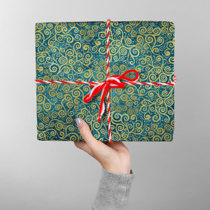 Elegante Vintage Gold Wirbel Muster Boho Turquoise Geschenkpapier