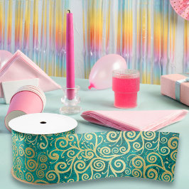 Elegante Vintage Gold Wirbel Muster Boho Turquoise Satinband