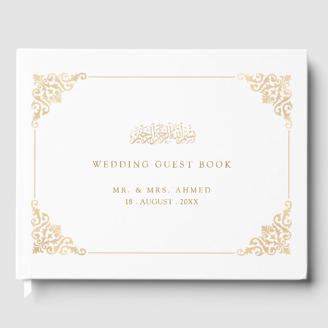 Elegante Vintage Goldcreme Gästebuch (Vorderseite)
