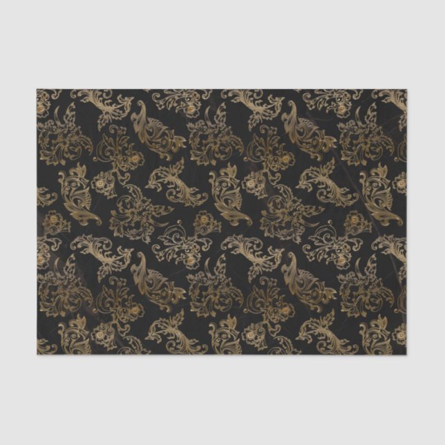 Elegante Vintage Goldcrolls auf schwarzem Imitat M Seidenpapier (Vorderseite)