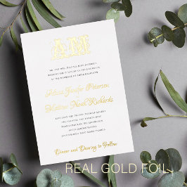 Elegante Vintage Goldfolienhochzeit in Monogramm Folieneinladung