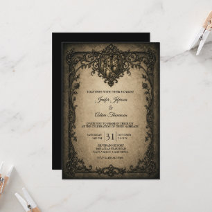 Elegante Vintage-Gotik-Hochzeit zu Halloween Einladung