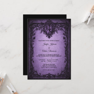 Elegante Vintage-Gotik-Hochzeit zu Halloween Einladung
