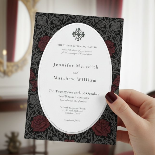 Elegante Vintage gotische Moody Botanische Hochzei Folieneinladung (Elegant Vintage Gothic Moody Botanical Wedding Invitation)