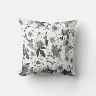 Elegante Vintage Graue Weiße Passionsblumen Kissen