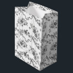 Elegante Vintage Gravierschwarze Rose und Ribbons Mittlere Geschenktüte<br><div class="desc">Elegante und romantische schwarze,  gravierte Vintage Rose,  Blume,  Weinberge,  Blätter und Schmetterlinge mit Bändern und Bögen auf weißem Hintergrund verwoben.</div>