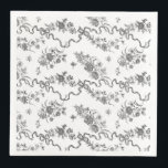 Elegante Vintage Gravierschwarze Rose und Ribbons Serviette<br><div class="desc">Elegante und romantische schwarze,  gravierte Vintage Rose,  Blume,  Weinberge,  Blätter und Schmetterlinge mit Bändern und Bögen auf weißem Hintergrund verwoben.</div>