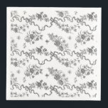 Elegante Vintage Gravierschwarze Rose und Ribbons Serviette<br><div class="desc">Elegante und romantische schwarze,  gravierte Vintage Rose,  Blume,  Weinberge,  Blätter und Schmetterlinge mit Bändern und Bögen auf weißem Hintergrund verwoben.</div>