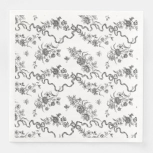 Elegante Vintage Gravierschwarze Rose und Ribbons Serviette