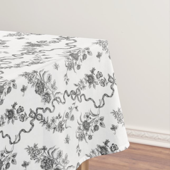 Elegante Vintage Gravierschwarze Rose und Ribbons Tischdecke (Beispiel)