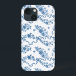 Elegante Vintage, gravierte blaue Rose und Ribbons Case-Mate iPhone Hülle<br><div class="desc">Elegant und romantisch blau eingeprägte Vintage Rose,  Blume,  Weinberge,  Blätter und Schmetterlinge mit Bändern und Bögen verwoben auf einem weißen Hintergrund.</div>