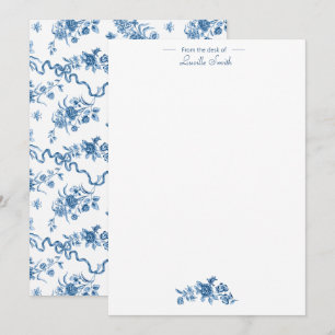 Elegante Vintage, gravierte blaue Rose und Ribbons Mitteilungskarte