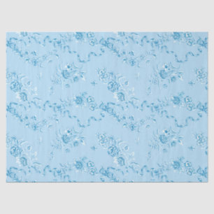 Elegante Vintage, gravierte blaue Rose und Ribbons Seidenpapier