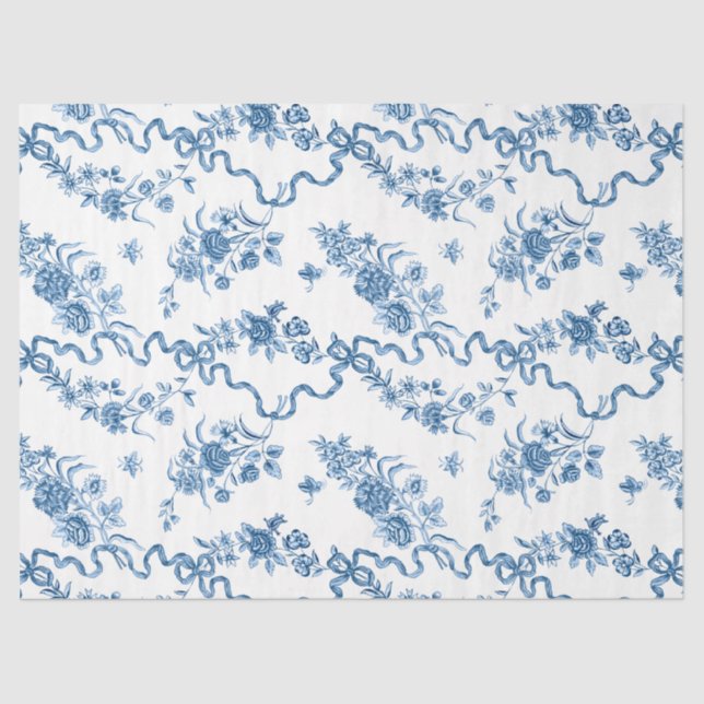 Elegante Vintage, gravierte blaue Rose und Ribbons Seidenpapier (Vorderseite)