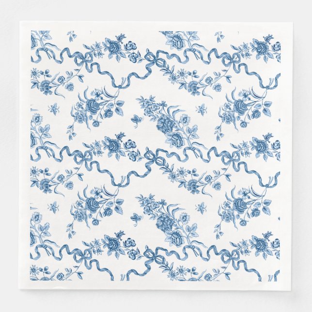 Elegante Vintage, gravierte blaue Rose und Ribbons Serviette (Vorderseite)