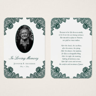 Elegante Vintage Green Floral Lace Memorial Cards