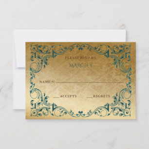 Elegante Vintage Grün Gold RSVP Karte