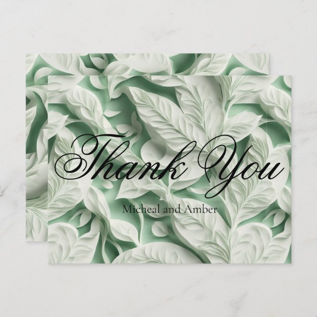 Elegante Vintage grüne Blattkalligraphie Dankeskarte (Vorne/Hinten)