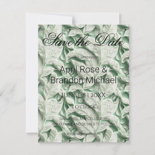 Elegante Vintage grüne Blattkalligraphie Save The Date (Vorderseite)