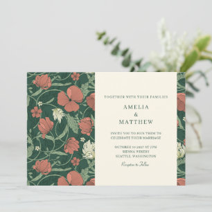 Elegante Vintage-Grüne botanische Blumen Hochzeit Einladung