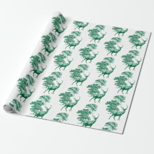 Elegante Vintage grüne Hirschlandschaft Geschenkpapier
