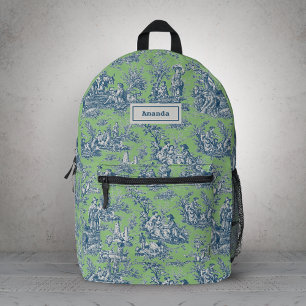 Elegante Vintage, grüne Jouy-Toile Bedruckter Rucksack