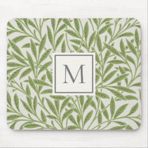 Elegante Vintage-Grüne-Weiden-Blatt-Monogramm Mousepad