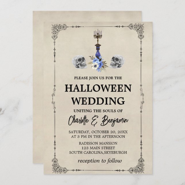 Elegante Vintage Halloween-Hochzeit Einladung (Vorne/Hinten)