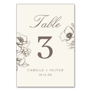 Elegante Vintage handgezeichnete florale Gartenhoc Tischnummer