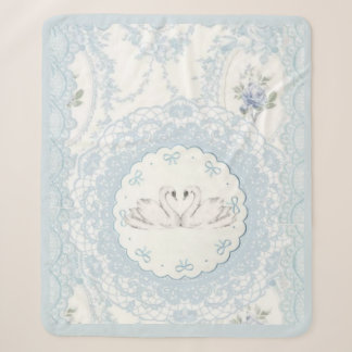 Elegante Vintage-Hellblaue-Schwan- und Spitzenmeda Sherpadecke