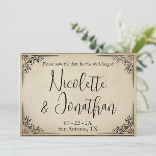 Elegante Vintage-Hochzeit auf verblasstem Beige-Pa Save The Date