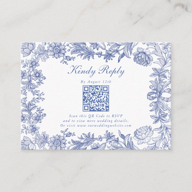 Elegante Vintage Hochzeit der französischen Blauen Begleitkarte (Vorderseite)