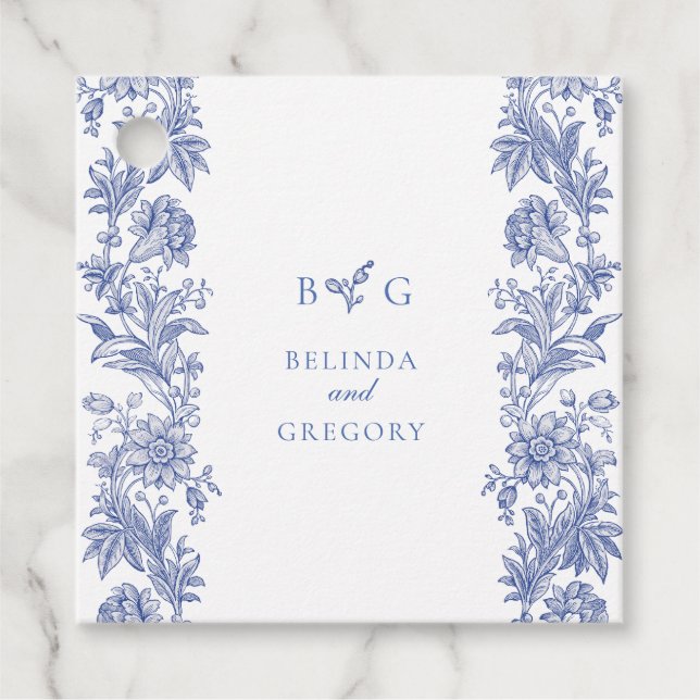 Elegante Vintage Hochzeit der französischen Blauen Geschenkanhänger (Vorderseite)